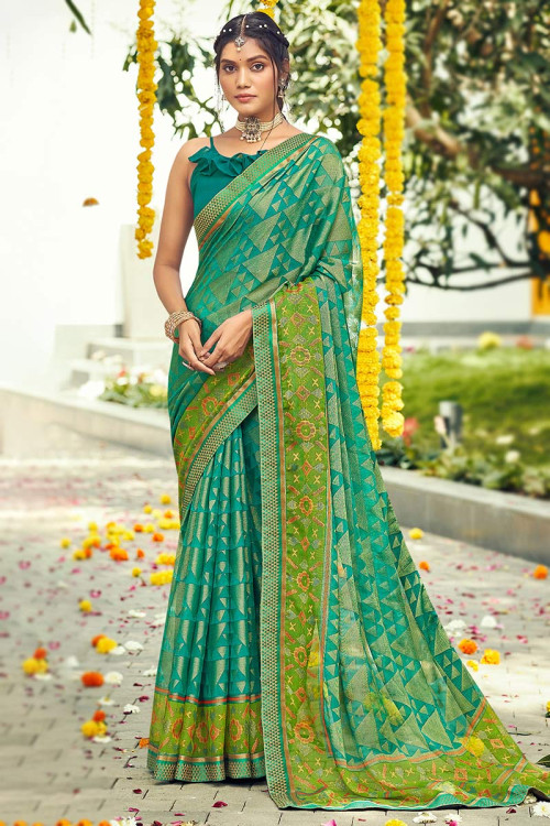 Persian Green Traditional Brasso Saree for Party 