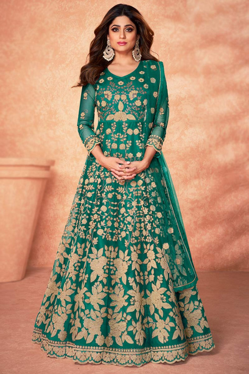 Persian Green Net Wedding Wear Anarkali Suit