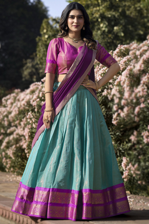 Persian Green Silk Woven Zari A-line style Lehenga