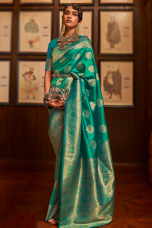 Persian Green Thread Weaved Silk Kanchipuram Saree