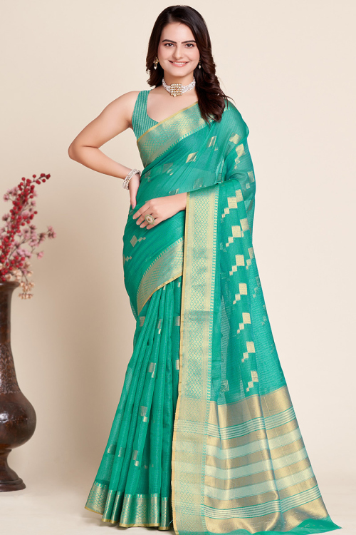 Persian Green Weaved Zari Casual Wear Kota Doria Saree 