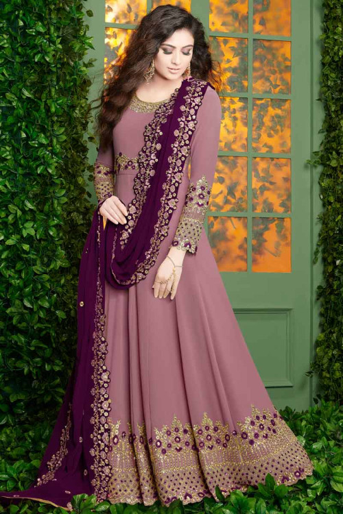 Liseran Purple Georgette Embroidered Anarkali Suit