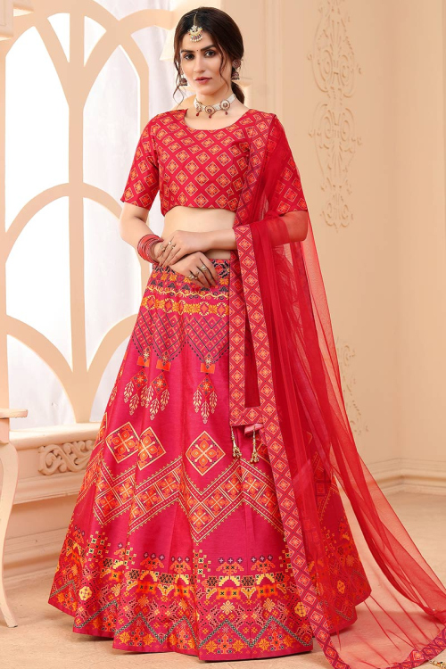 Pink Art Silk Digital Printed Designer Party Wear Lehenga