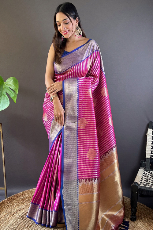 Pink Art Silk Saree With Woven Zari Work For Wedding