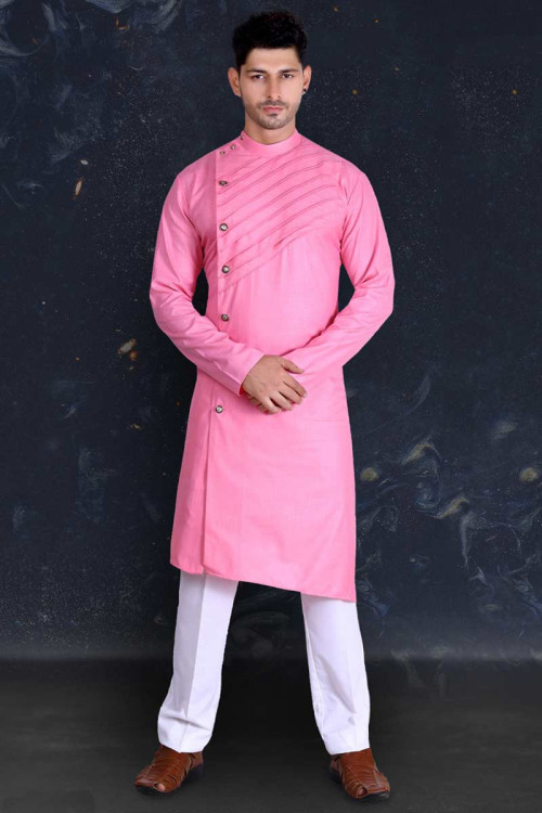 Pink Color Kurta Pajama For Men For Eid Festival