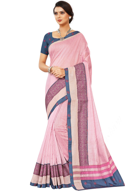 EKKTARA Saree For Women Light Pink Colour Soft Linen Cotton Saree With –  Ekktara