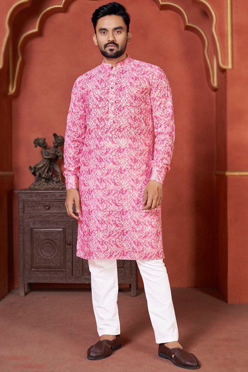 Pink kurta pajama for men top