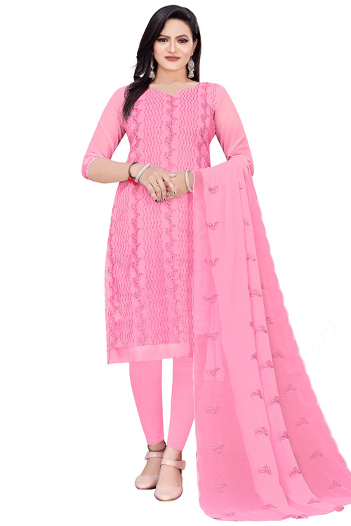 Pink Georgette Embroidered Indian Churidar Suit