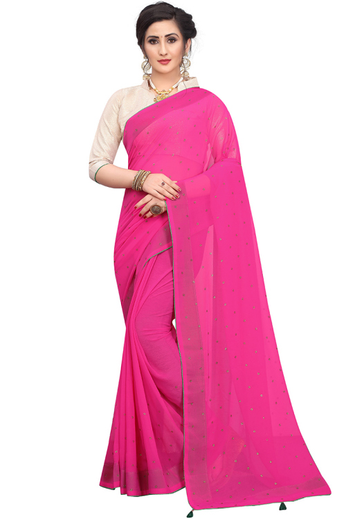 Pink Georgette Saree With Georgette Blouse