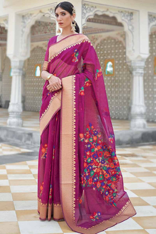 Buy Broad Border Trends Linen Sarees Online for Women in USA