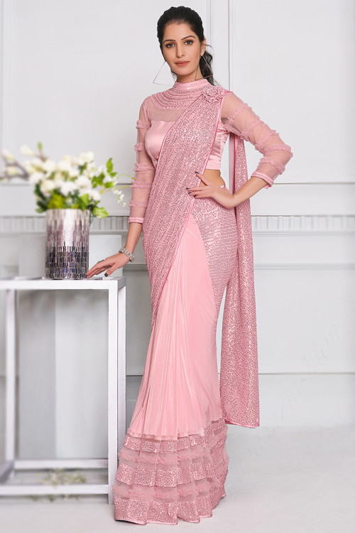 Ladies Pink Party Wear Designer Sarees at Rs.0/Piece in bijapur offer by  Geeta Silk House