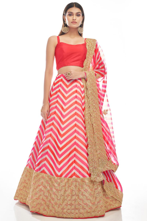 Pink Organza Embroidered Lehenga