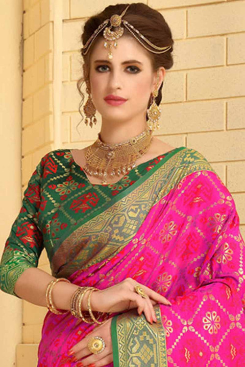 Buy Pink Silk Saree With Green Colour Blouse Online - SARV0479 | Andaaz ...