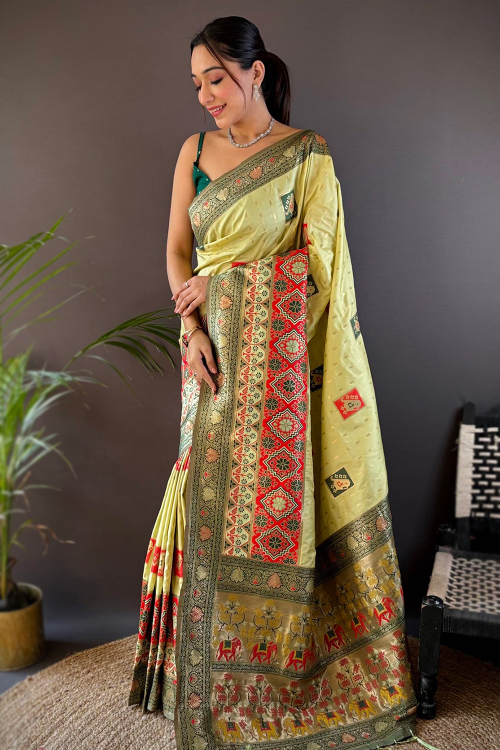 Pistachio Green Art Silk Weaved Work Broad Border Saree