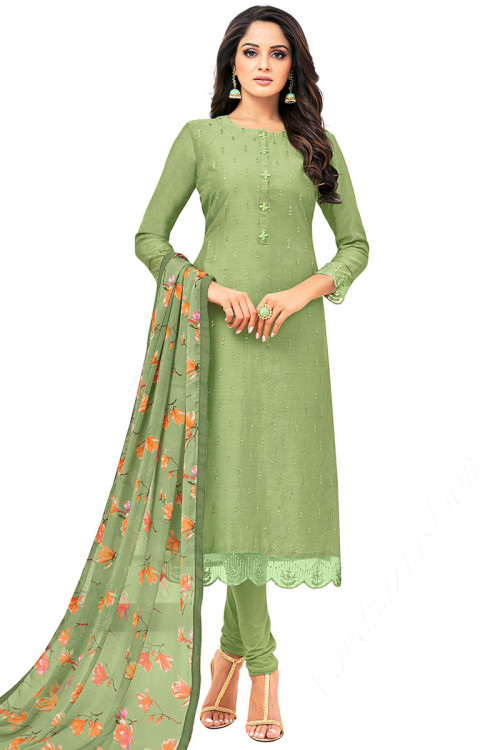 Buy online Bottle Green Embroidered Semi-stitched A-line Suit Set from  Suits & Dress material for Women by Fashion Basket for ₹1649 at 67% off