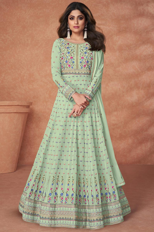 Pistachio Green Embroidered Anarkali Suit LSTV118455