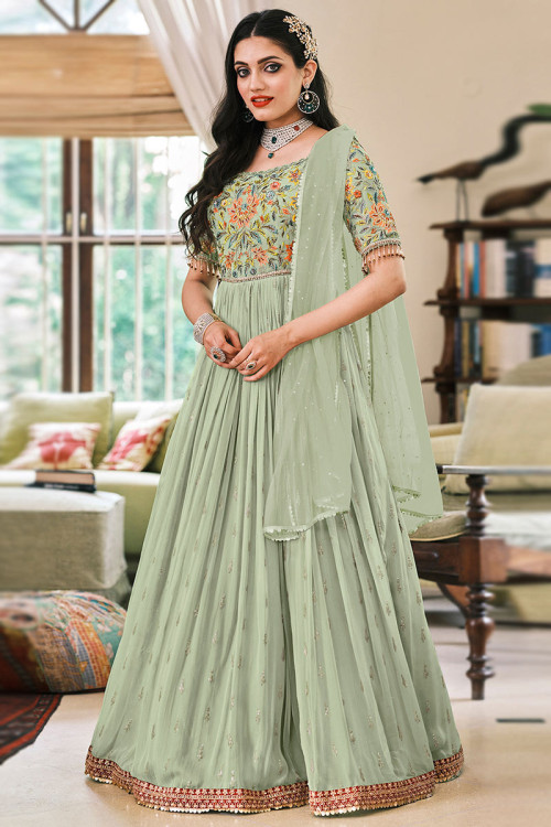Buy Semi Stitched Georgette Half Sleeve Plus Size Anarkali Dresses Online for Women in USA