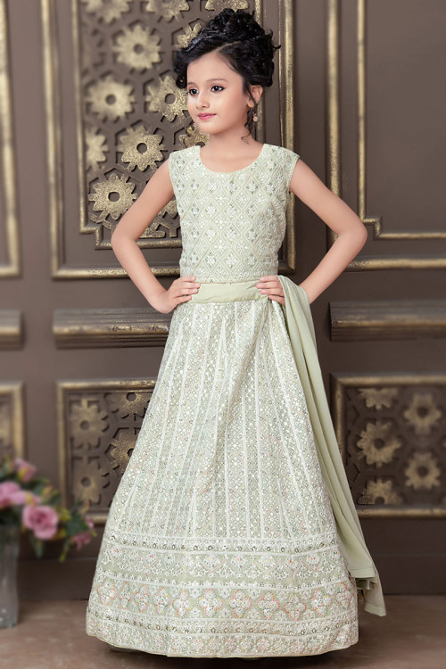 Buy Dark Green Silk Embroidered Eid Special Anarkali SuitOnline - LSTV04156  | Andaaz Fashion