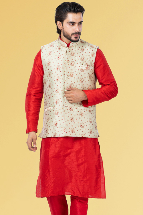 Pistachio Green Jacquard Traditional Men Waist Coat