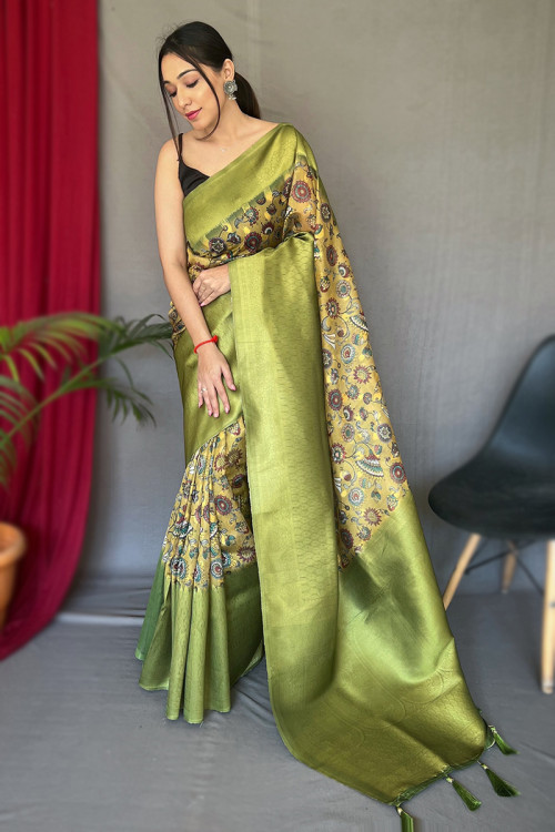 Buy Green Wedding Wear Spaghetti Strap Plus Size Sarees Online for