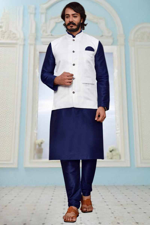 Buy Bandhgala Blue Plain Kurta Pajama Online for Men in USA