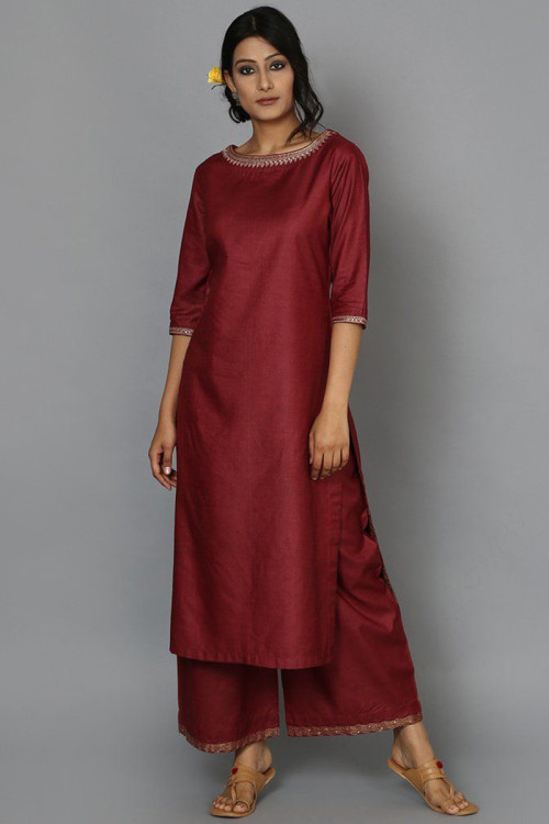 Grab The Stylish Party Wear Palazzo Suit in Deep Red Color LSTV111662