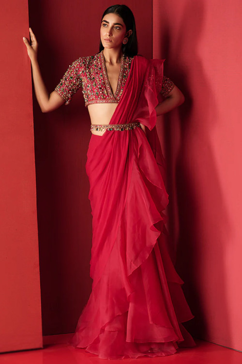 Buy Hot Pink Party Chiffon Trendy Saree Online : 263189 -