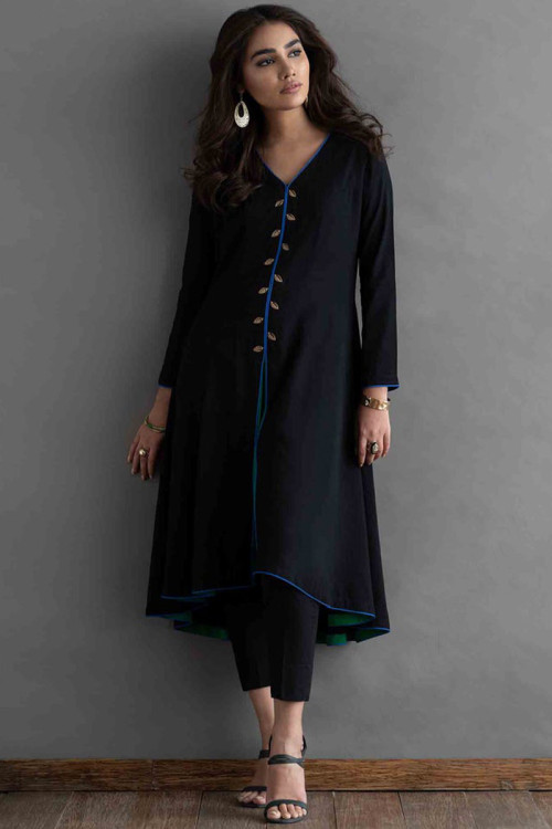 Buy Taffeta Silk Cigarette Pant Suit In Black Colour Online - LSTV03436- Black