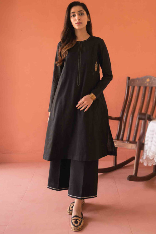 Plain Cotton Silk Black Eid Palazzo Suit