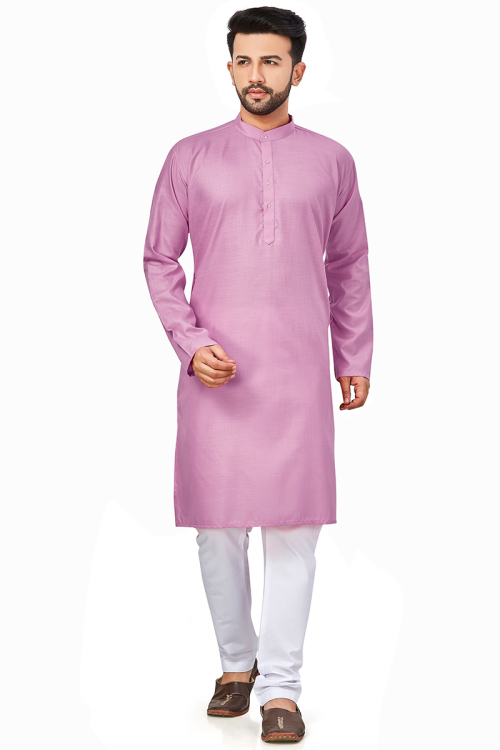 Plain Cotton Taffy Pink Men Kurta Pajama
