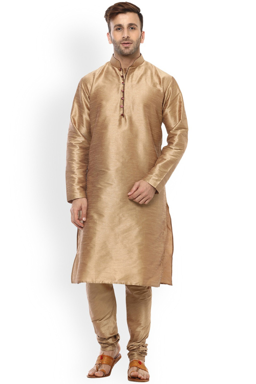 Salmon Pink Party Wear Resham Work Men Kurta Pajama in Cotton
