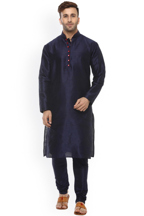 Men Kurta Pajama in Cotton Silk Navy Blue for Party 