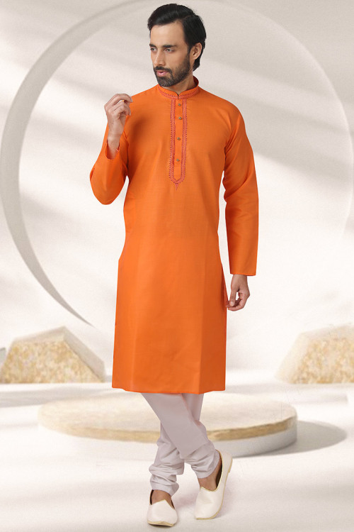 Orange kurta hot sale and white pajama