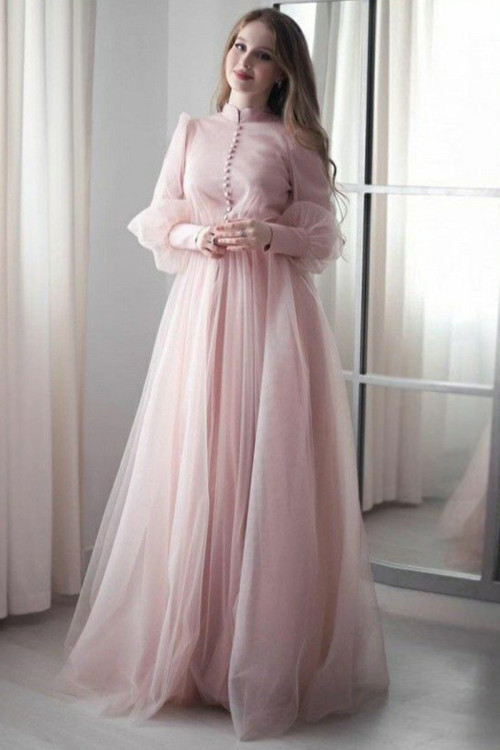 Light Pink Plain Net Gown for Eid Party 