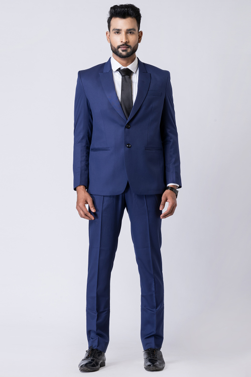 Plain Men's Navy Blue Poly Cotton Tuxedo Suit