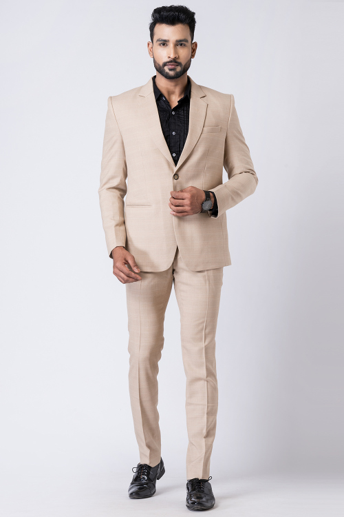 Plain Men's Poly Cotton Cream Beige Tuxedo Suit