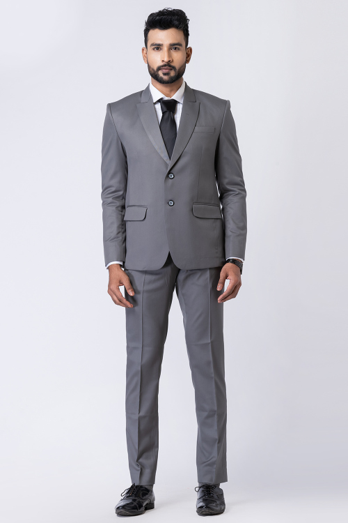 Plain Men's Poly Cotton Dark Grey Tuxedo Suit