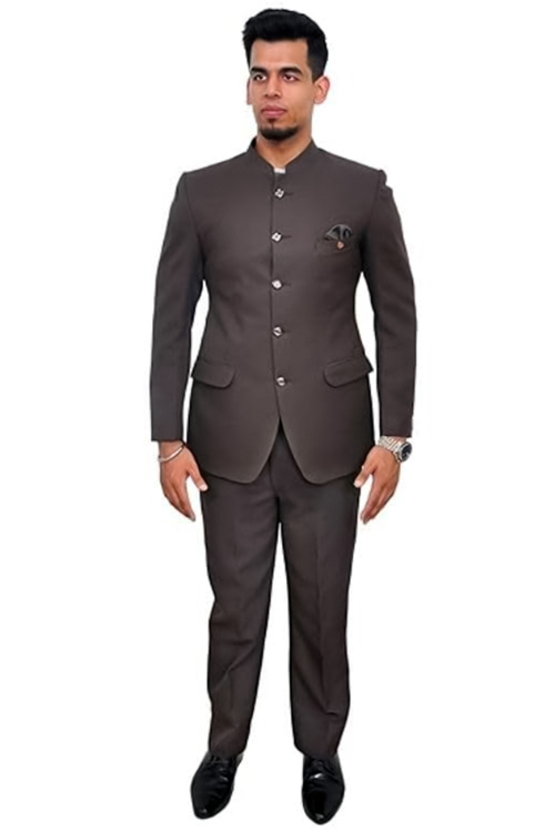 Plain Polyester Brown Jodhpuri Style Men's Coat Pant