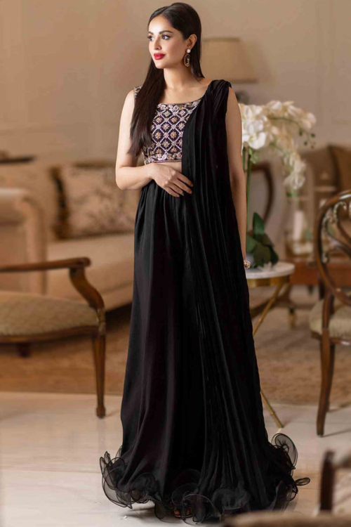Plain Silk Black Party Wear Lehenga