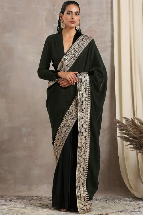 Wine Velvet Saree with Blouse. - Label Tripti Saxena