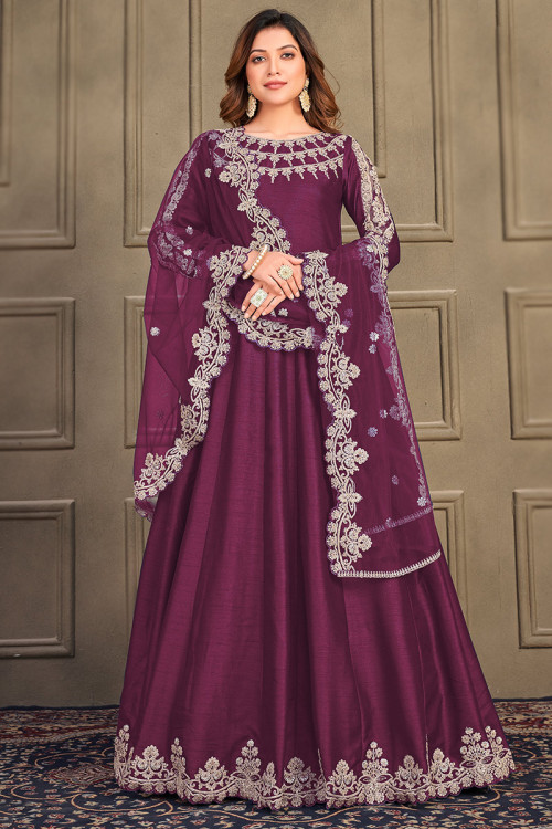 Buy Purple Boat Neck Anarkali Suits Online for Women in USA