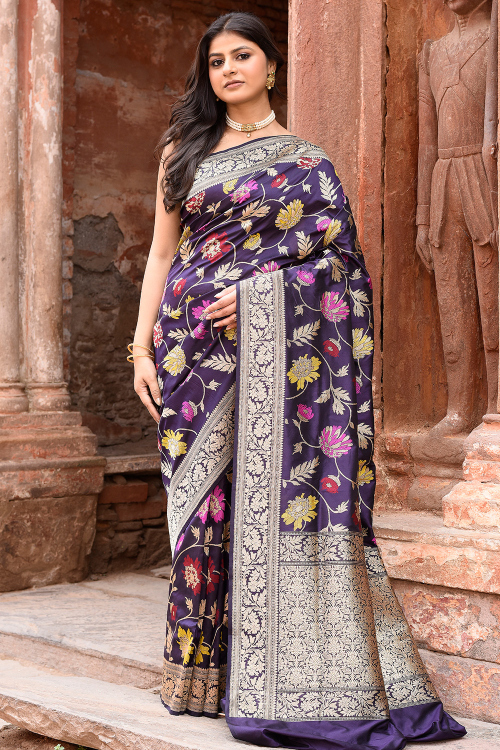 Plum Purple Art Silk Weaved Broad Border Saree 