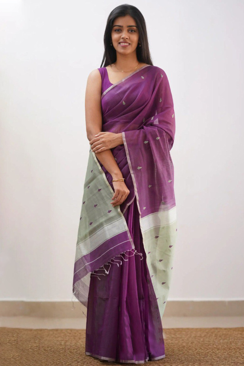 Plum Purple Cotton Weaved Thread Light Weight Saree
