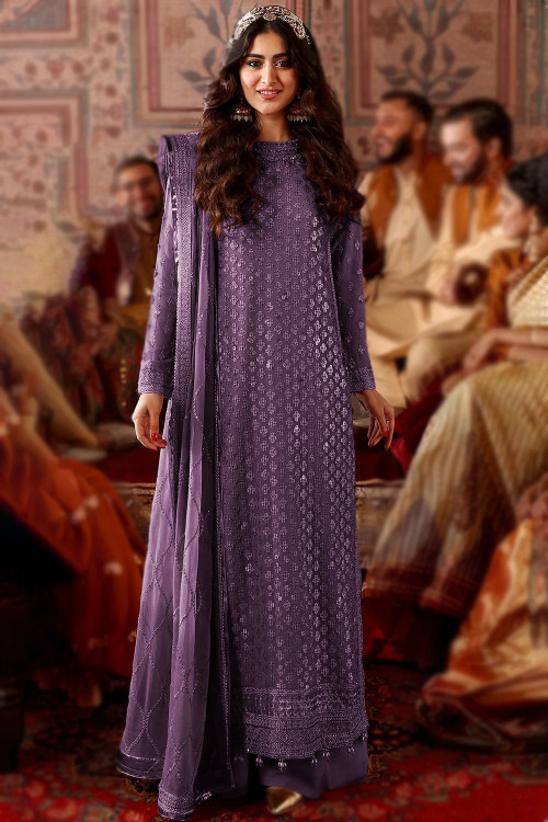 Buy Palazzo Pant Purple Sequins Work Salwar Kameez Online for Women in UK
