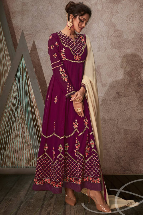 Buy Eid Plus Size Suits Georgette Plum Purple Anarkali Suit LSTV07636
