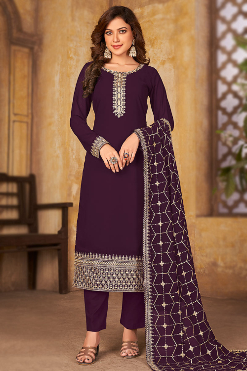 Plum Purple Georgette Trouser Suit
