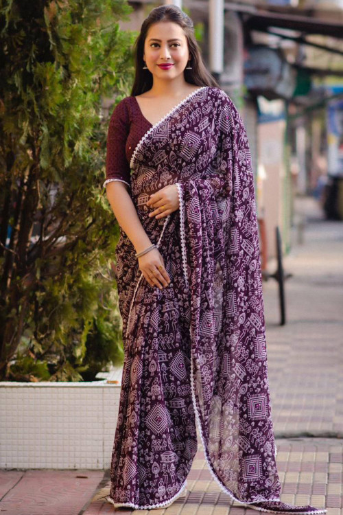 Free Shipping Purple Saree Contour - Available In 2 Sizes Buy Now –  www.