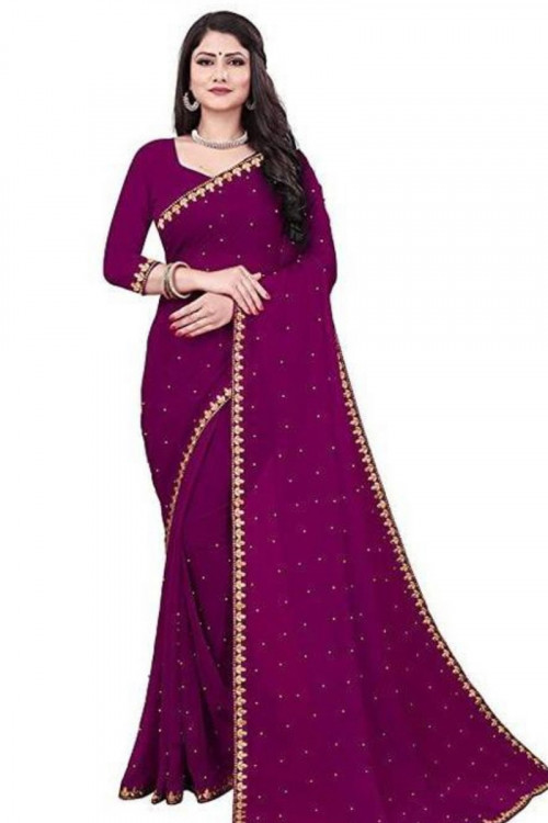 fcity.in - Two Tone Georgette Purple Saree With Blouse / Georgette Sarees