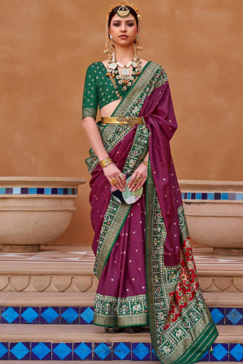 Plum Purple Patola Silk Saree