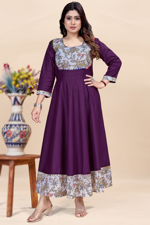 Plum Purple Rayon Printed Casual Wear Ready Made Kurti
